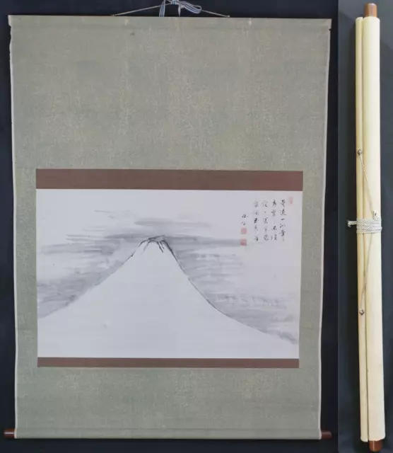 Antique Japan Fuji Yama ink panting scroll 1900 Sumi-e Kakejiku