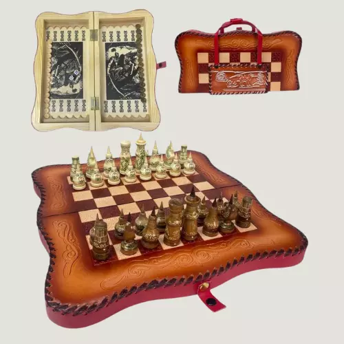 Kazakhstan Vintage Chess Set Board of History Nomad 3 in 1  Backgammon, Checkers