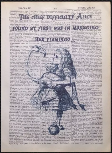 Alice In Wonderland Flamingo Quote Vintage Dictionary Print Wall Art Picture