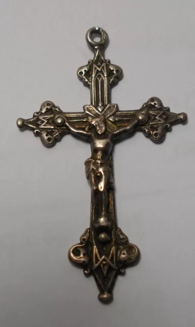 Ancien Pendentif  Croix Crucifix En Argent Entoure De 4 M