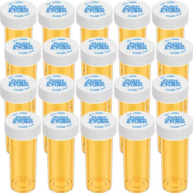 Urekt Empty Plastic Medicine Pill Bottles with Child Resistant Caps (20 Pack)