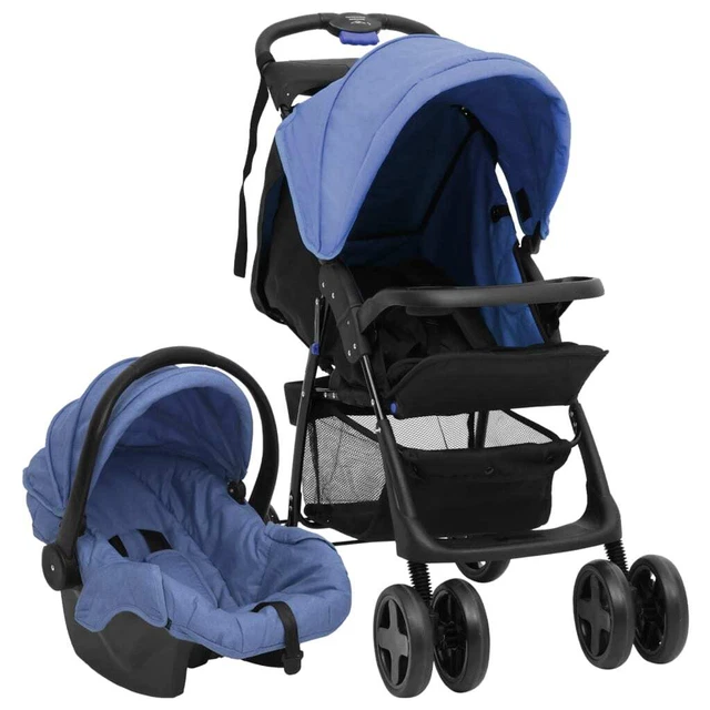 Poussette pour bébé 3-en-1 Bleu marine et noir Acier