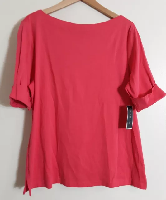 Karen Scott Womens Size XL Top Cuffed Sleeve Boat Neck Coral Red NWT