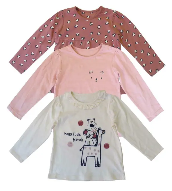 T-shirt top bambina maniche lunghe autunno inverno confezione multipla confezione da 3 animali casual