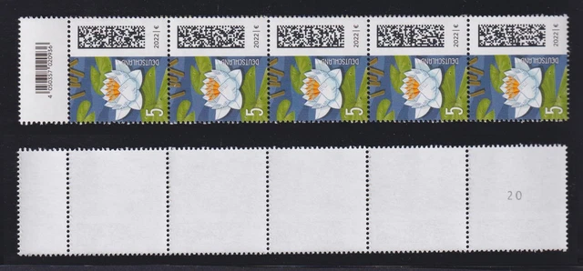 Bund 3644 QR-Code oben RM 5er Streifen mit gerader Nummer Seebriefrose 5 C **