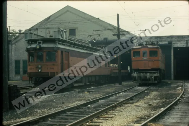 Orig. Slide Chicago S. Shore & S. Bend CSS 1100 Trolley & 706  R-2 Boxcab 7-1973