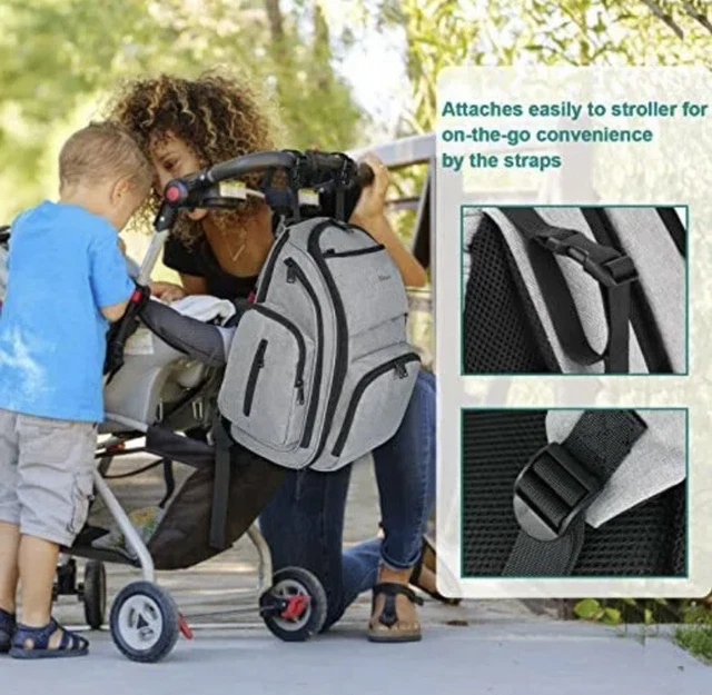 DIAPER BACKPACK✅Nappy Changing Bag Waterproof Travel Maternity Bag✅Grey MANCRO 6