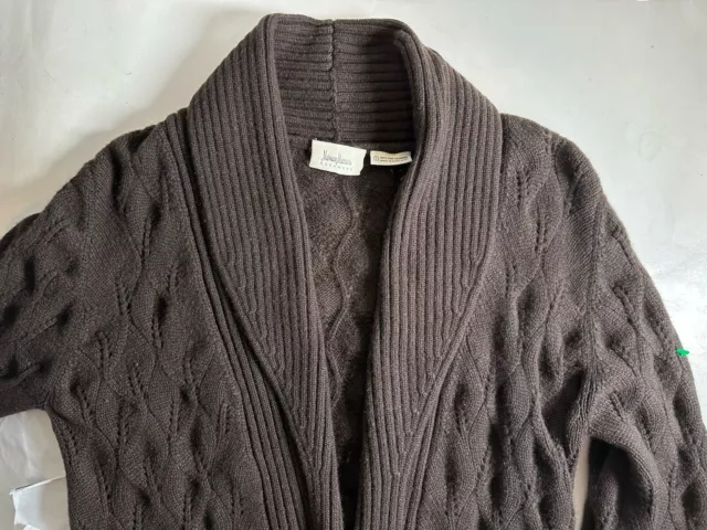 Neiman Marcus Brown 100% Cashmere Chunky Cable Knit Long Shawl Cardigan Size L