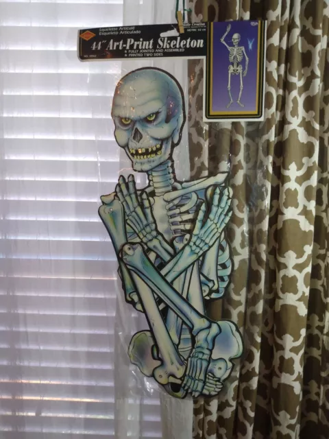 Vintage Beistle Halloween Skeleton Decoration Jointed Paper 44" NOS 1984