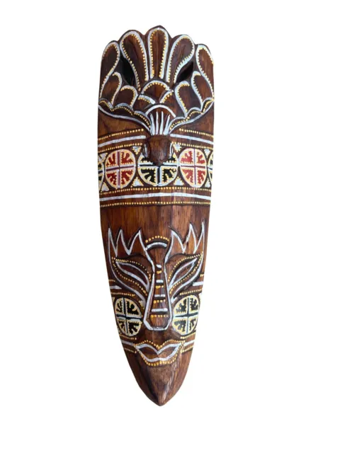 Hand Carved Wooden African Tribal Mask Tiki Bar Wood Wall Hanging Decor 11.5"