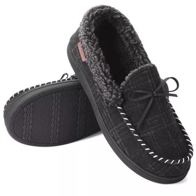 Mens Cozy Memory Foam Moccasin Slippers Non-skid Slip on Lined Home House Shoes