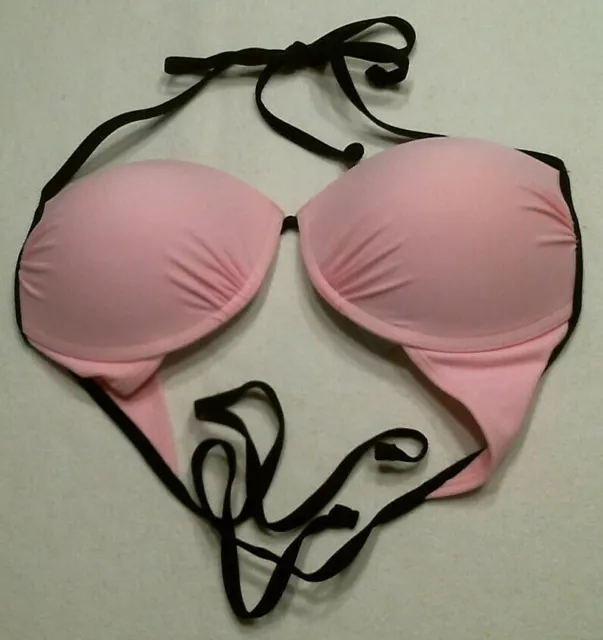 Joe Boxer Binding Back Tie Push Up Bikini Top, Pink/Black, Juniors Sizes, NWT