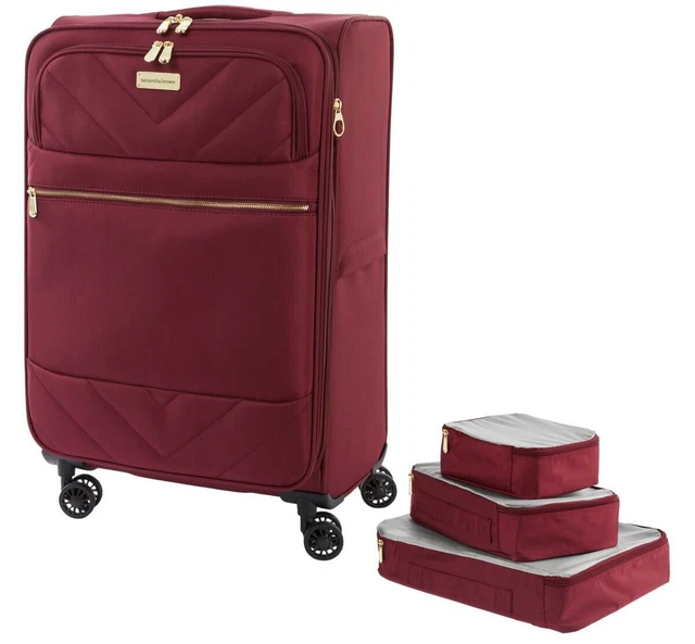 Samantha Brown 30" Spinner Expandable Suitcase  w/3-piece Packing Cubes Burgundy