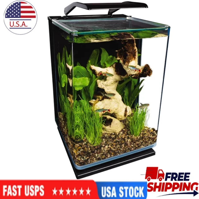 5 Gallons Portrait Glass Fish Tank Aquarium Kit Hidden Filtration w/LED Lighting