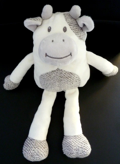K. DOUDOU PELUCHE OBAIBI OKAIDI VACHE BLANC GRIS TRICOT CHINE OB 28 cms - NEUF*