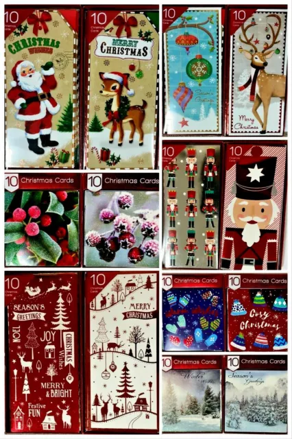 10 Luxus Weihnachten Weihnachtskarten Pack & Umschläge 2 Designs pro Packung