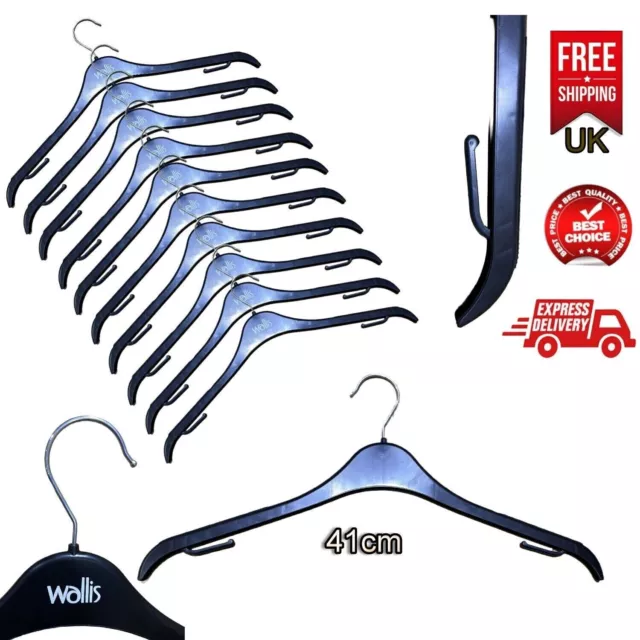 20x Stylish Black Plastic Coat Hangers, Tops, Dress, Shirt Garment Hanger 41cm