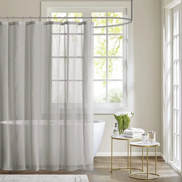 Anna Sheers Shower Curtain, Textured Striped Accent Design, Modern Mid-Century B