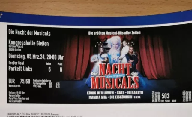 nacht der musicals  2 Tickets, Veranstaltungen Gießen Kongresshalle, 05.03.2024