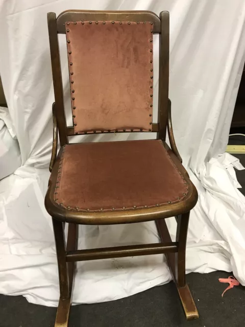 Vintage Nursing Rocking Chair, Lovely Oak With Pink Velvet Upholstery