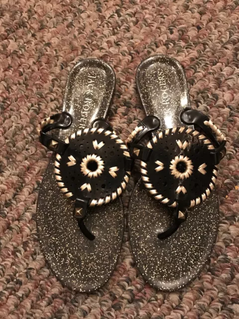 Jack Rogers Georgica Black & Gold W/ Sparkle Thong Sandal Women’s Size 7