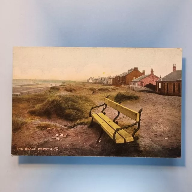Prestwick Ayrshire Postcard C1910 The Beach Cottages & Public Bench Scotland