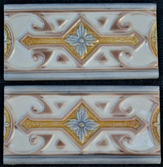 Belgium - 2 Antique Art Nouveau Majolica Border Tiles C1900