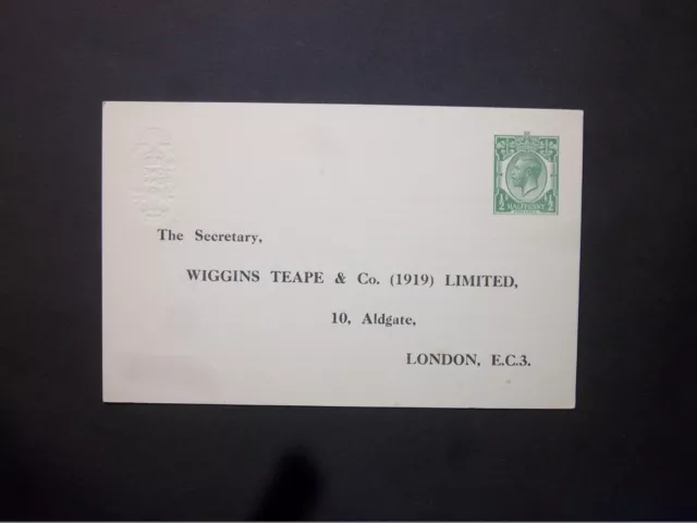 GB Stationery STO KGV 1/2d green 'Wiggins Teape' Proxy Postcard size f H&B CS61