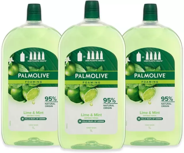 Palmolive Foaming Antibacterial Liquid Hand Wash Soap 3L (3 x 1L ), Lime an Mint