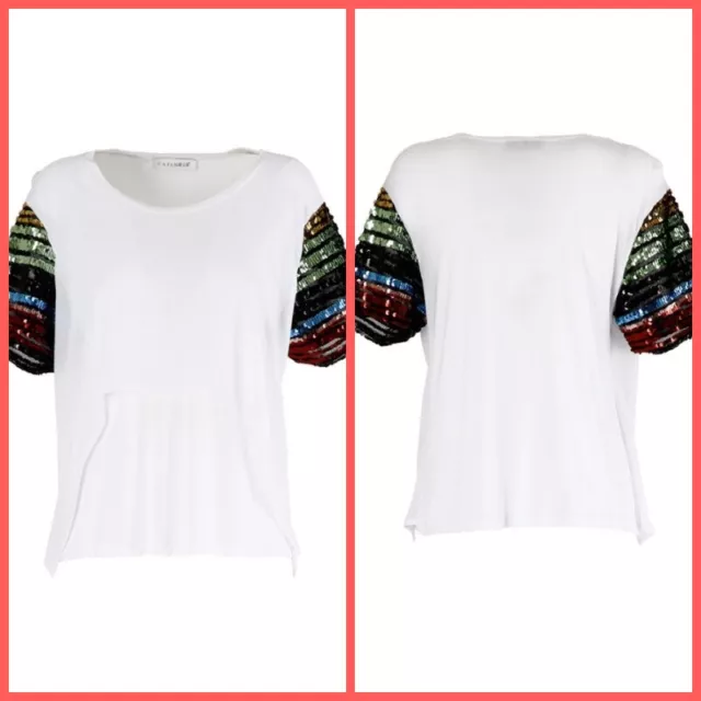 Cafènoir T-Shirt Femme Chemise Manches à Paillettes ijt742 203 Blanc Été 2020