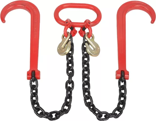 BATONECO G80 3/8" x 2' V Bridle J-Hook, Tow Chain Two 15" J-Hook & Eye Grab Hook