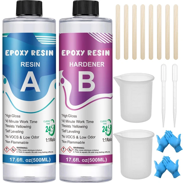 Kit Résine Epoxy Transparente 400ml OFCIIN - Avec Colorants Et Paillettes - Pour Artisanat, Bijoux, Revêtement Bois