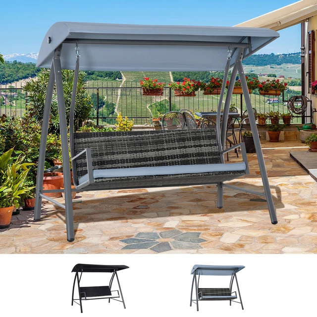OUTSUNNY HOLLYWOODSCHAUKEL GARTENSCHAUKEL 3Sitzer mit Dach Polyrattan