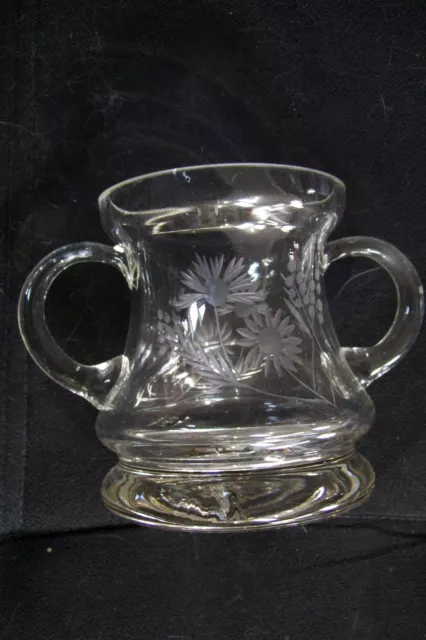 Vintage Two Handle Heavy Clear Glass Art Decorated Crystal Vase 4.5" Tall
