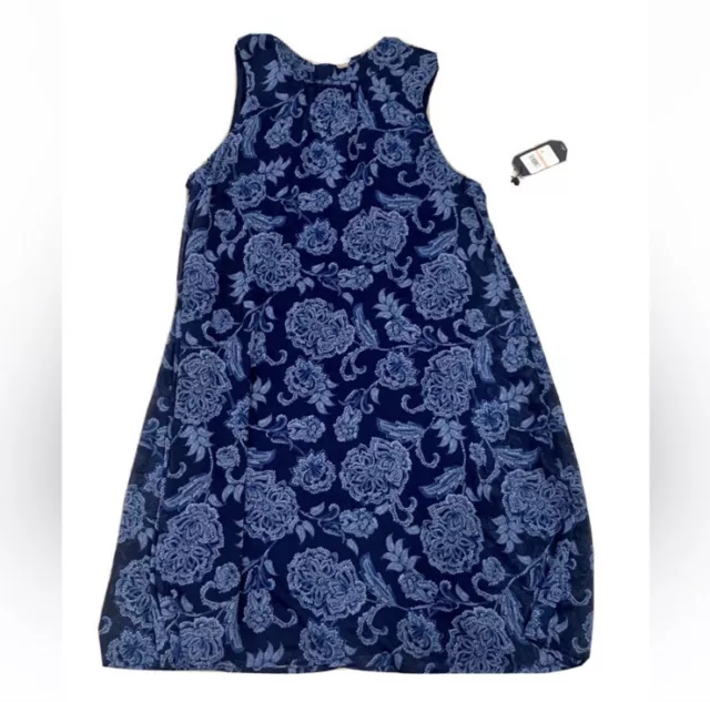 NWT Tommy Hilfiger Blue Floral Sleeveless Trapeze Sheath Dress Size 12 Large