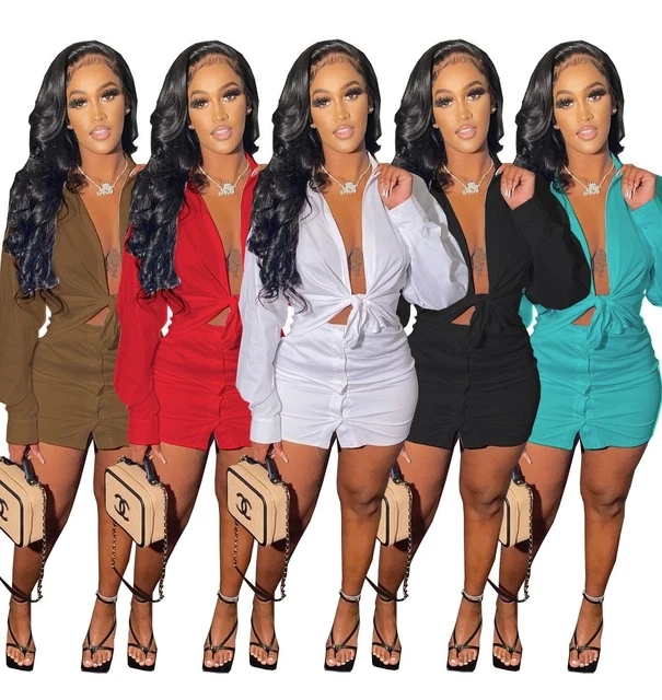 Echoine Spring Long Sleeve Button Shirt Top Mini Skirt Set Two Piece Set Spring
