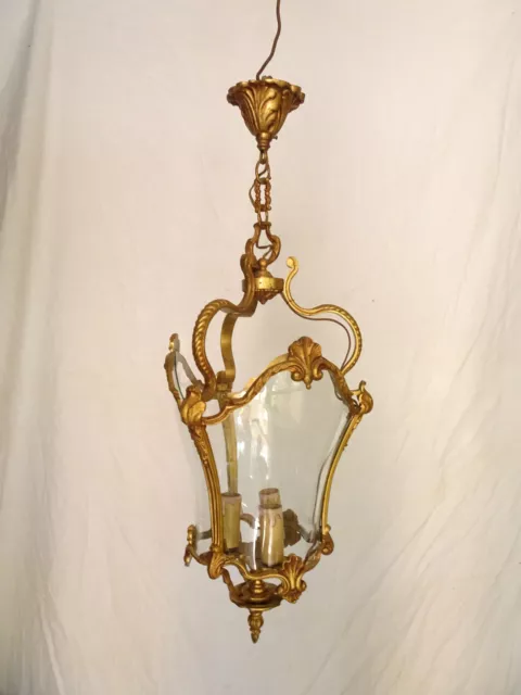Lanterne  en bronze doré et verres galbés.Lustre,Plafonnier,lampe,chandelier...