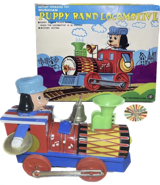 GIOCO IN LATTA Anni 60 Masudaya Modern Toys Japan PUPPY BAND LOCOMOTIVE Tin Toy