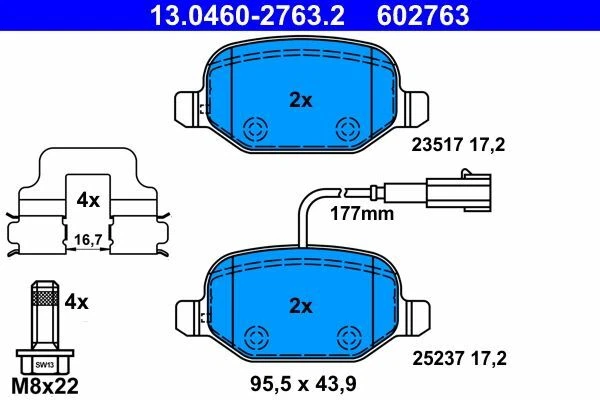 ATE 13.0460-2763.2 Set Pastiglie Freno Freno Disco per Alfa 08->