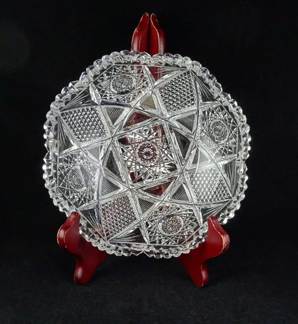 Quality ABP American Brilliant Period Cut Glass 7” Bowl Hexads Hobstars Fans