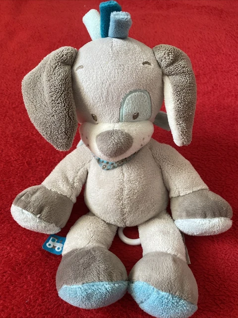 🇫🇷 Doudou musical chien gris bleu train Gaston et Cyril NATTOU 30 cm NEUF