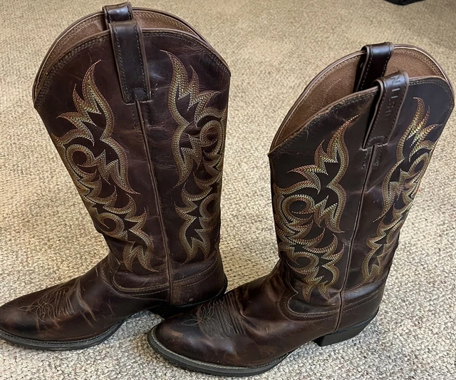 MENS JUSTIN HUCK Stampede Brown Leather Western Boots Size 10.5 EE