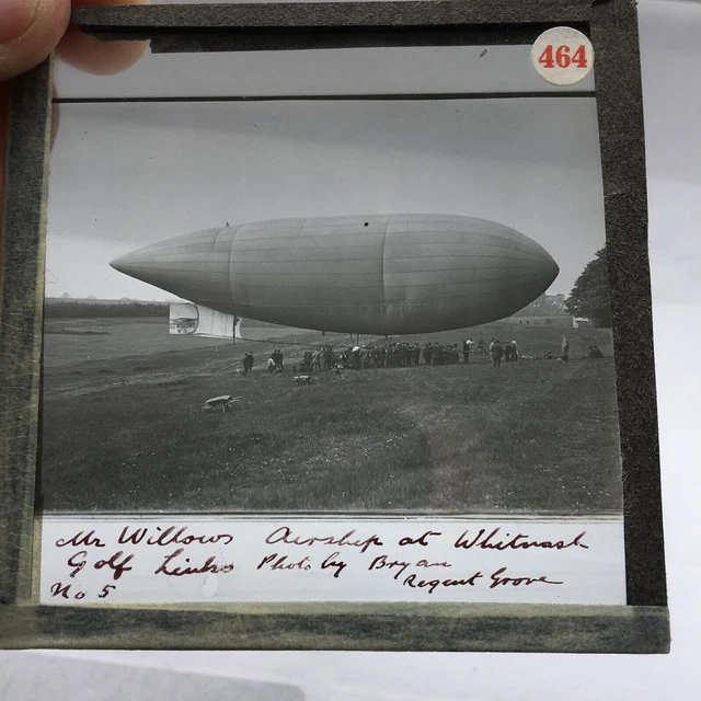 Seltenes Ernest Willows Luftschiff Nr. 3 - Whitnash Golf Links. Magic Latern Rutsche