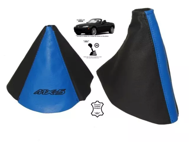 Gear Handbrake Gaiter For Mazda MX5 MK3 05-12 Black Blue Leather Embroidery