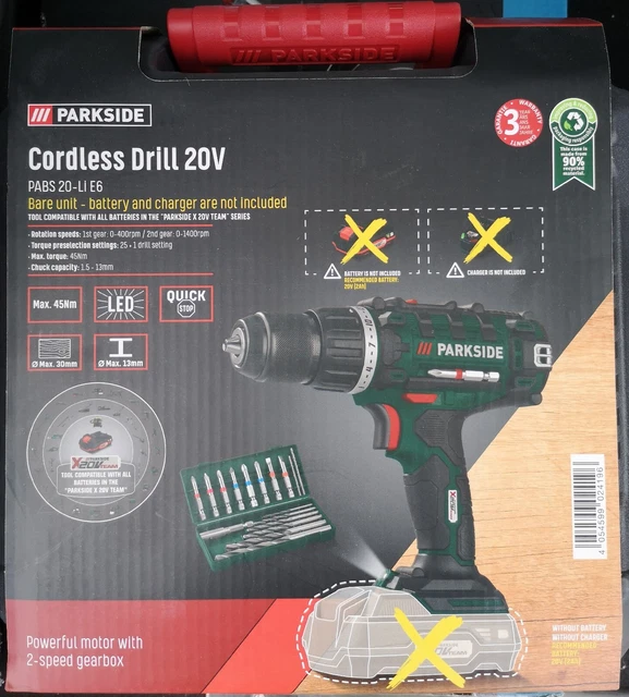 PARKSIDE CORDLESS DRILL Set 20V Pabs 20Li E6 Bare Unit. EUR 40,54