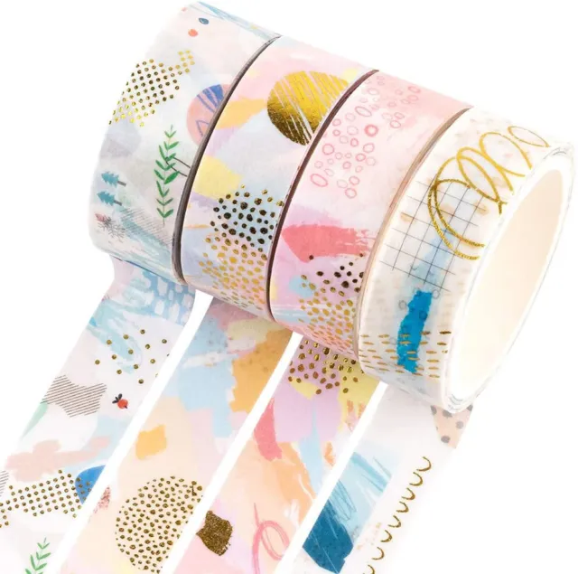 YUBBAEX 4 Rolls of Washi Tape Set Gold Foil Decorative Paper Masking Tapes