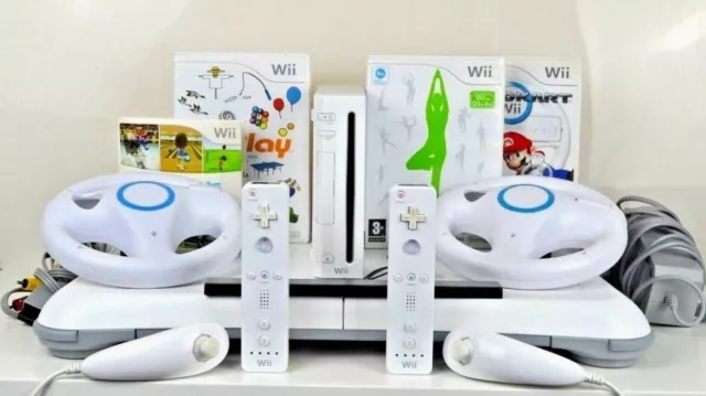 Nintendo Wii Console + Games + Mario Kart 2 Remotes +Wii Fit Board SELECT Colour