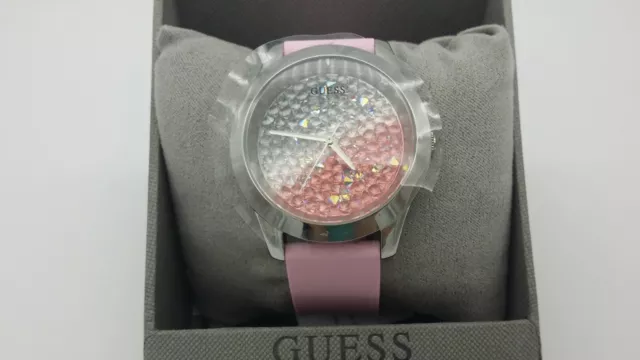 GUESS Crush Ladies Quartz Watch Swarovski Crystals Pink Silicone Strap W1223L1