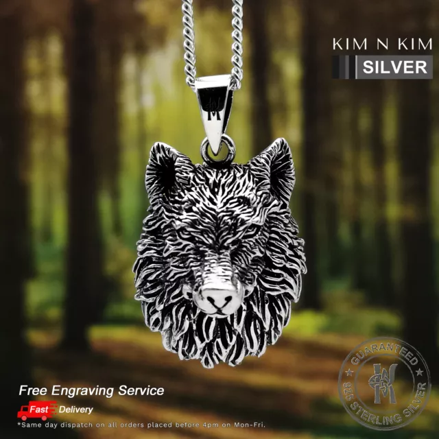 Viking Fenrir Loup Pendentif Tête Collier ✔️ Gravure Gratuite ✔️ Argent 925 ✔️