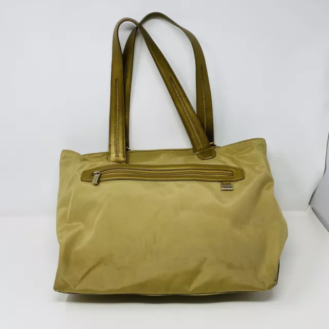 Tumi Tote Khaki Brown Nylon Zipper Shoulder Bag Carry On Luggage Minimalist